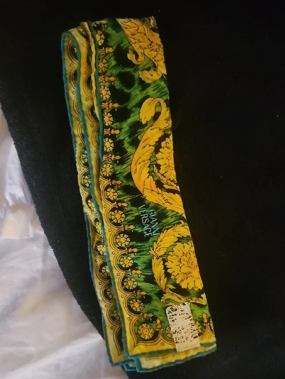 Versace Green and Yellow Baroque Leopard Print Silk Scarf